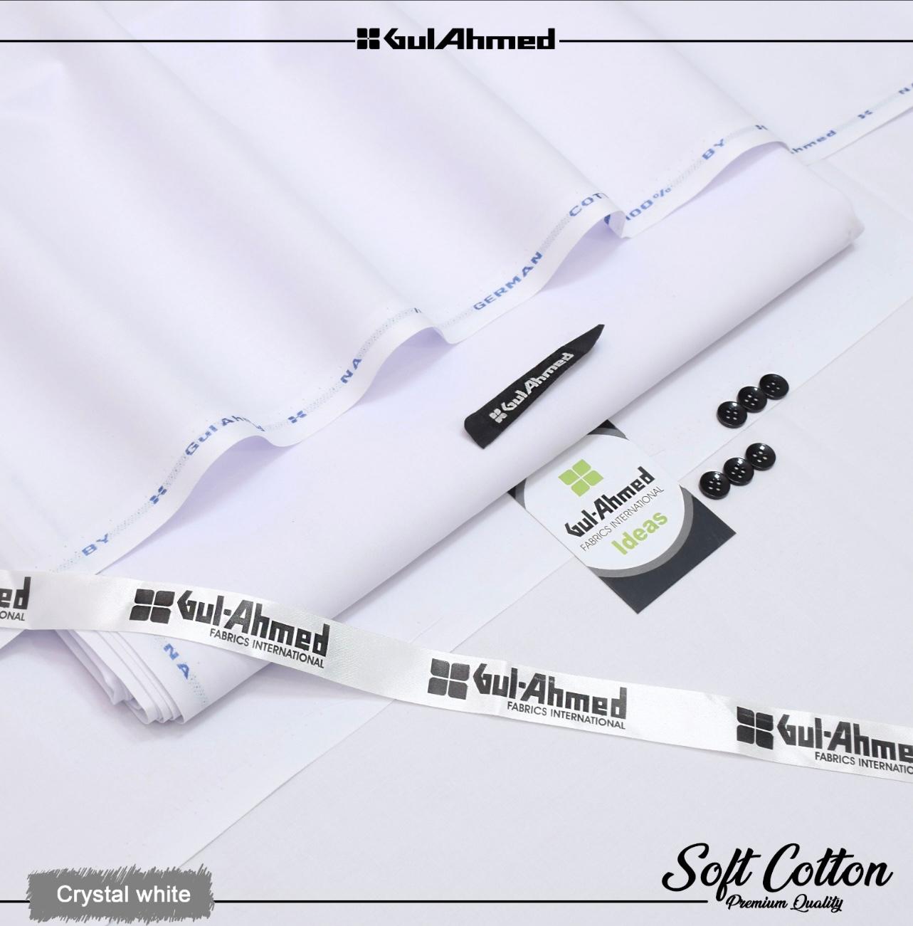 Gul Ahmed 100%Cotton-Pure White-Unstitched Men's Wear | Best For Summer