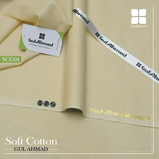 Gul Ahmed 100%Cotton-Ivory Cream-Unstitched Men's Wear | Best For Summer