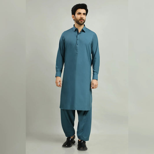 Phantom blended Teal Blue-Unstitched Men's Wash & Wear