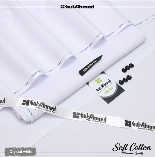Gul Ahmed 100%Cotton-Pure White-Unstitched Men's Wear | Best For Summer